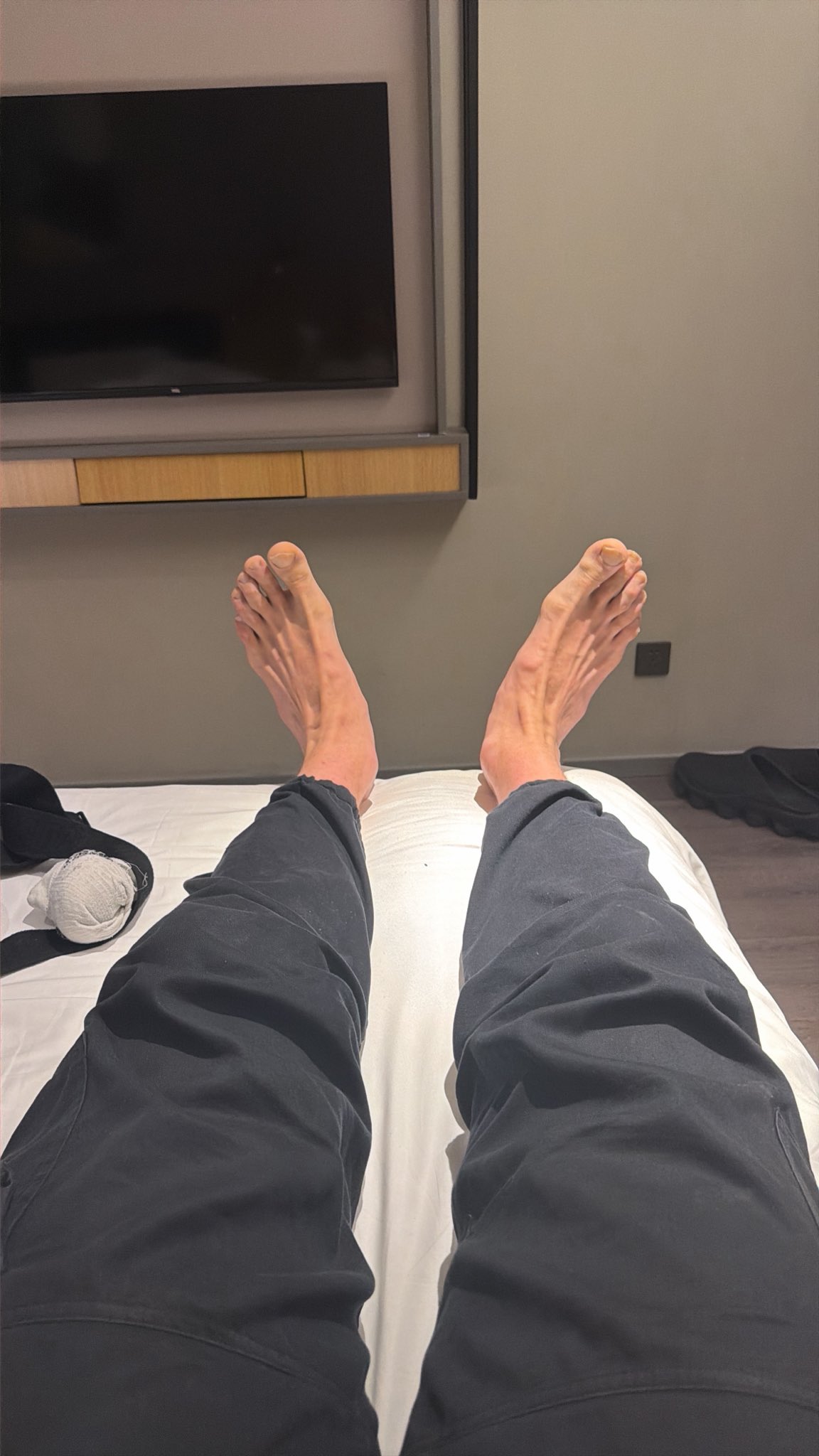 Freshly massaged long feet 