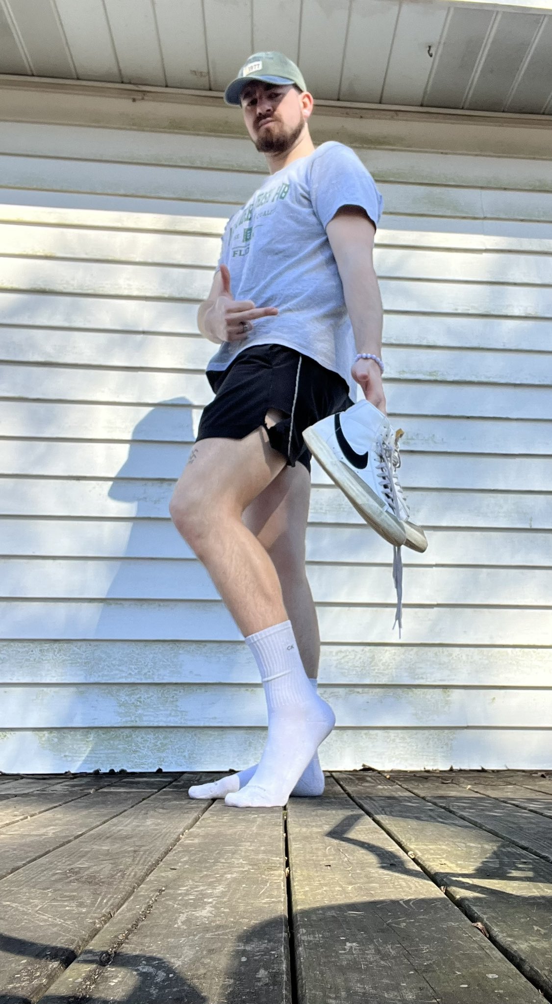4 miles in my neighborhood while you haven’t left your chair all day. you’re not even in my league, you’re just blessed I let you stare at my socks. tribute if you want the shoe off, loser. #alphapeyton #malefeet #socks #soles #whitesocks #feetworship #f